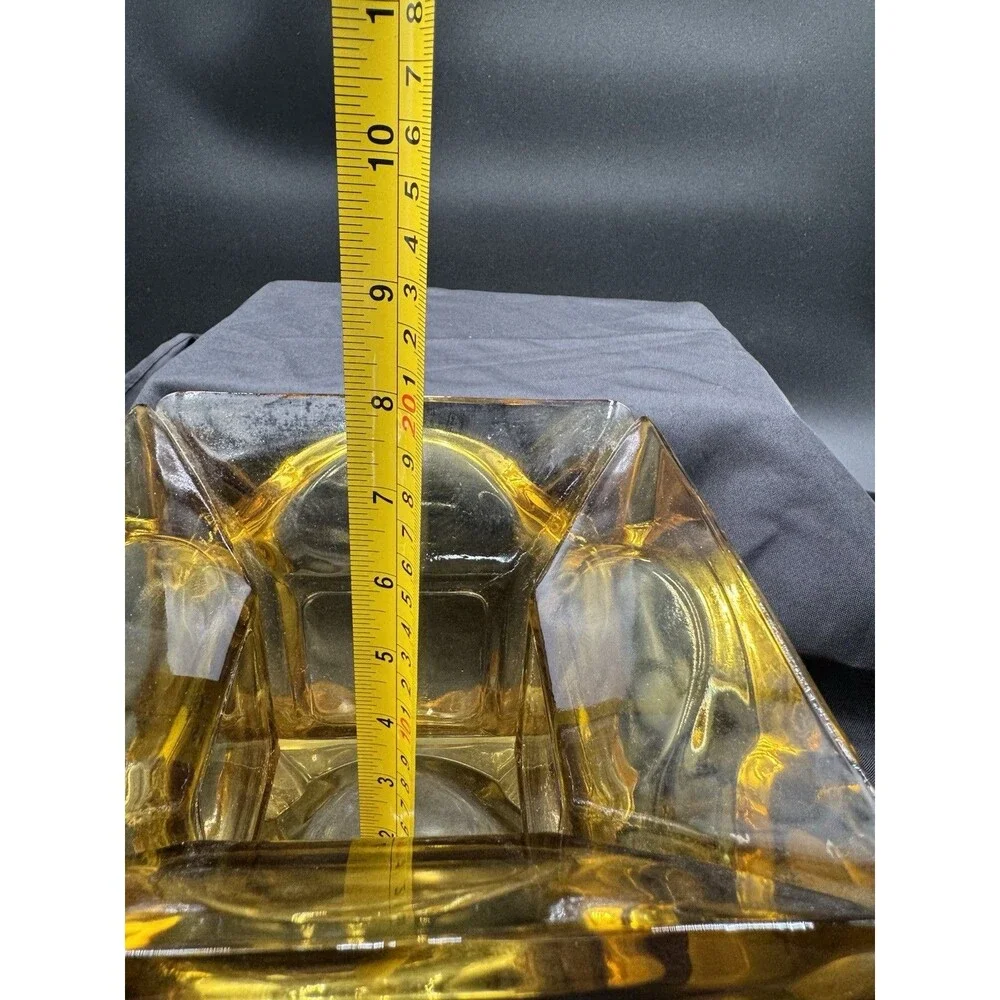 Vintage 1970's Retro Thick Gold Amber Glass Vase Candle Votive Planter